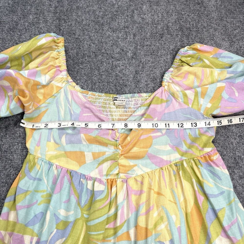 Billabong Be Mine Mini Dress Womens Medium Cotton Viscose Pastel Puff Sleeve - Picture 9 of 14